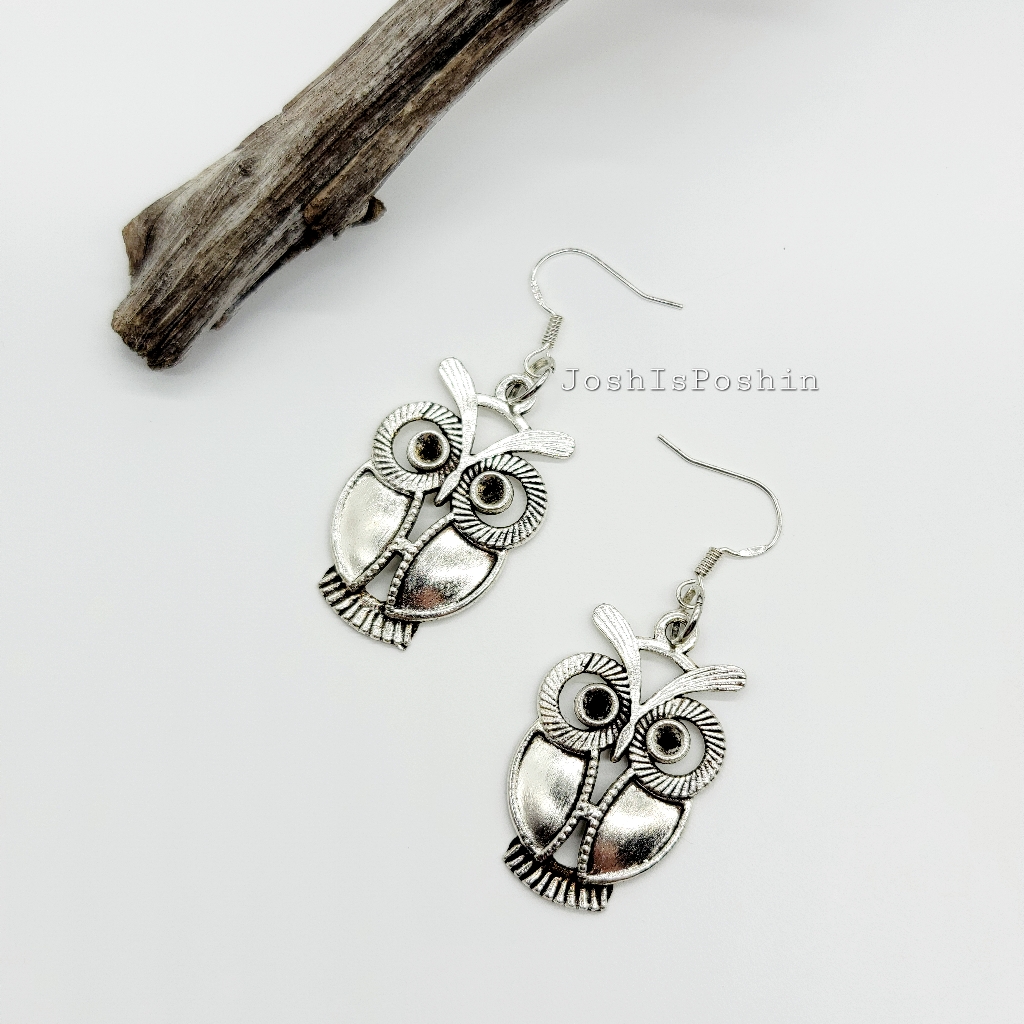 Silver Handmade Owl Hook Earrings